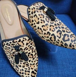 Hushpuppies Leopard Calf Hair Tassled Slide, Size 10 EXCELLENT LIKE NEW